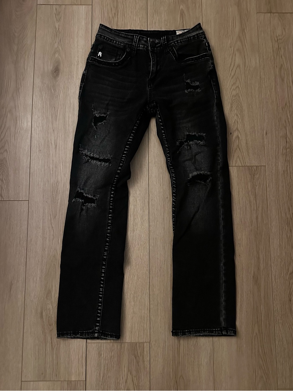 Men's Black Distressed Straight Jeans